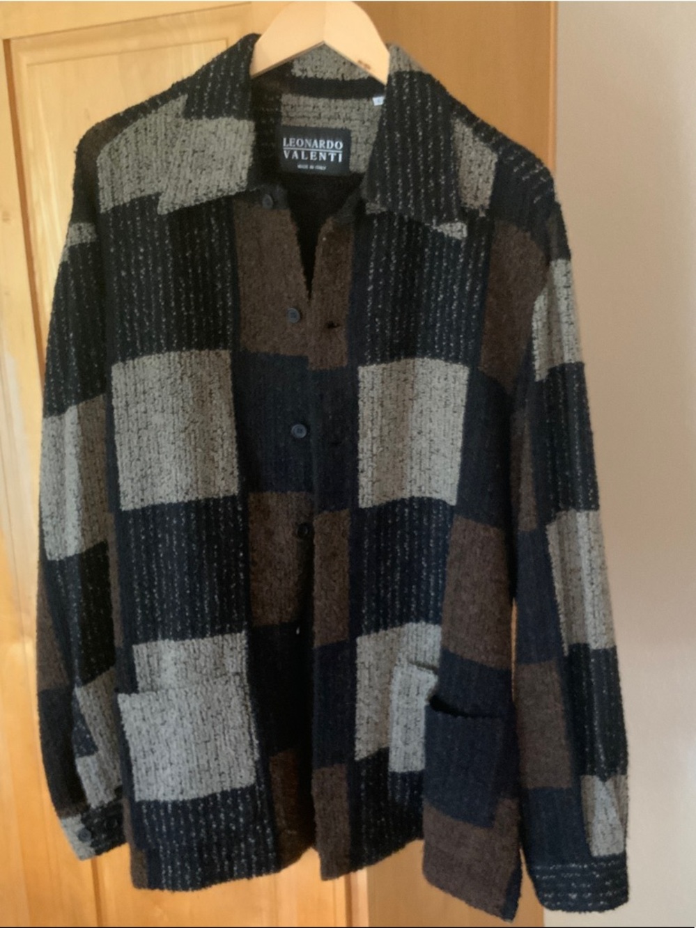 Men's Patchwork Shirt Jacket in Black, Gray & Brown